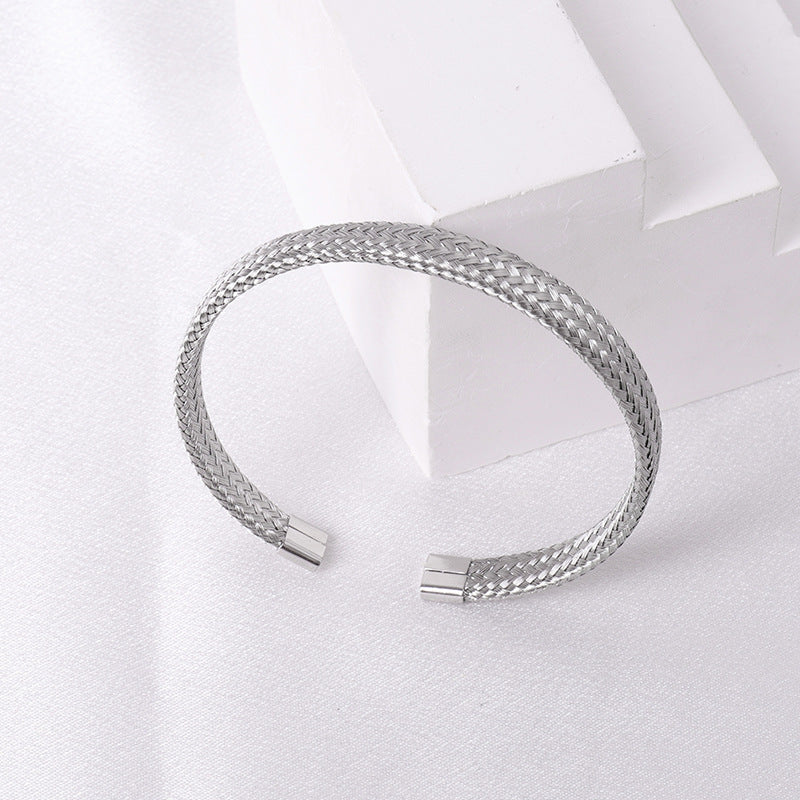 Wholesale Simple Steel Wire Braided C-shaped Bracelet Mesh Chain Titanium Steel Open Versatile Charm Bracelet